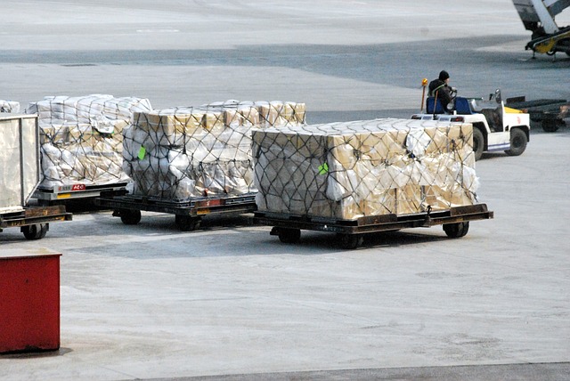 Cargo being loaded into an airplane