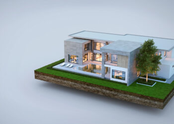 Luxury modern house on earth isolated on white background,Concep