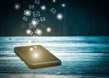 Email marketing and many envelopes in smartphone screen