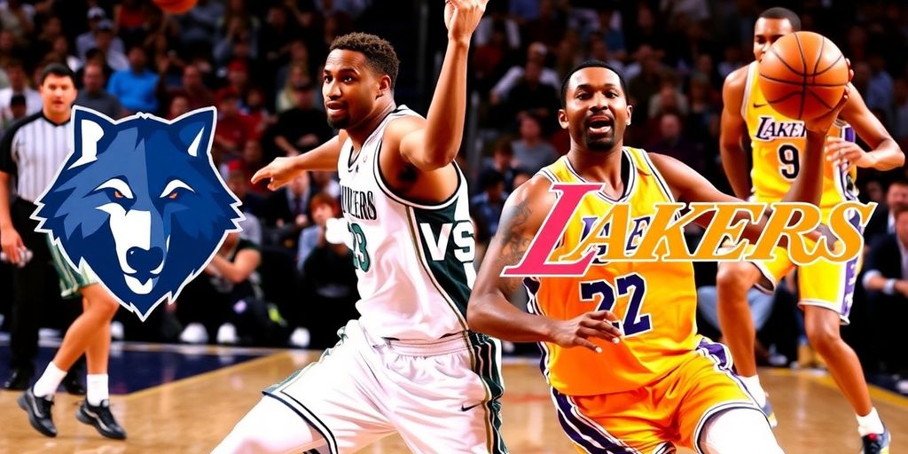 Timberwolves and Lakers players in action.