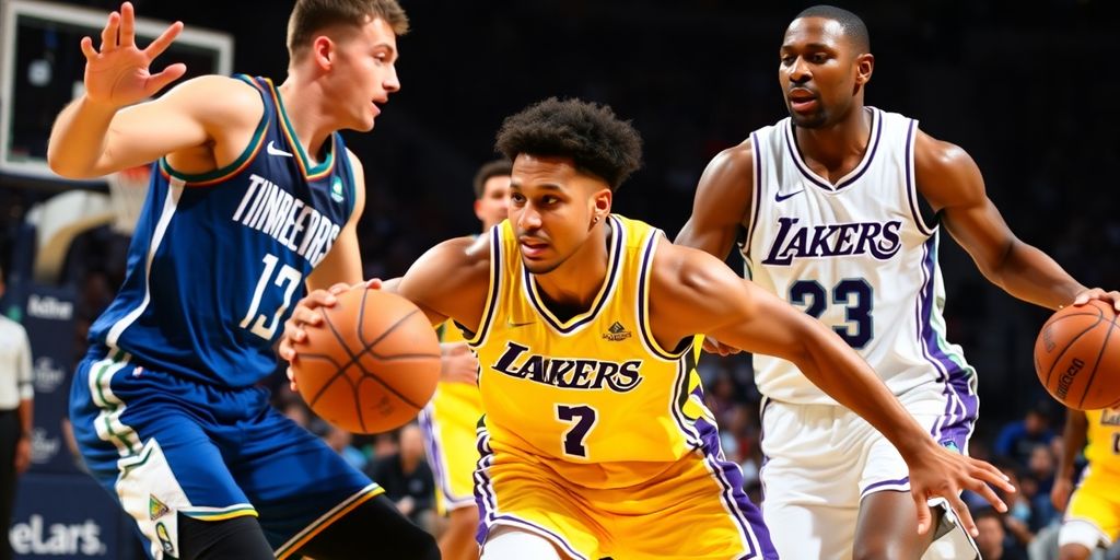 Timberwolves and Lakers players in action.