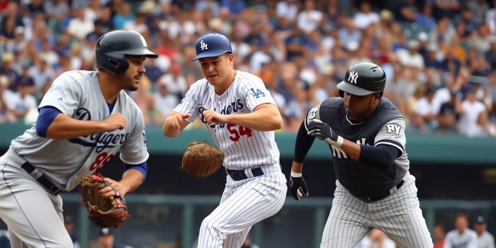 Dodgers and Yankees players in action.