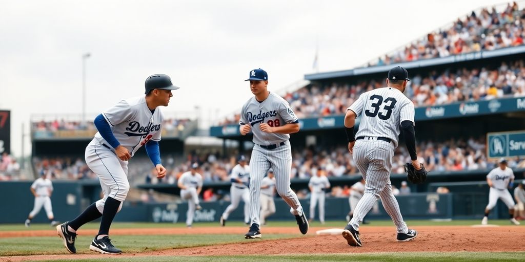 Dodgers and Yankees players in action.